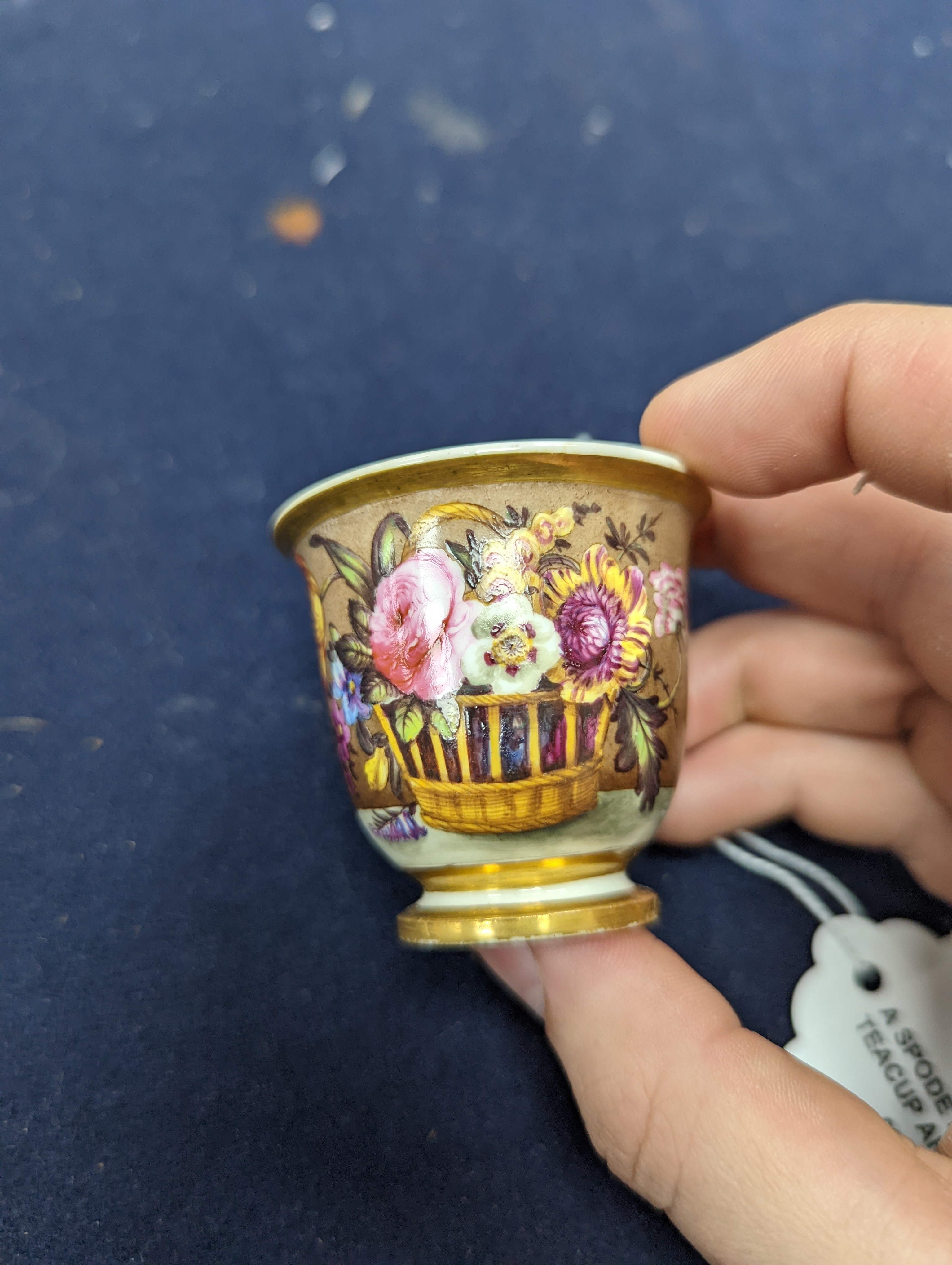 A Spode miniature teacup and saucer, c.1820. Provenance - Mona Sattin collection of miniature cups and saucers, collection no. 119.